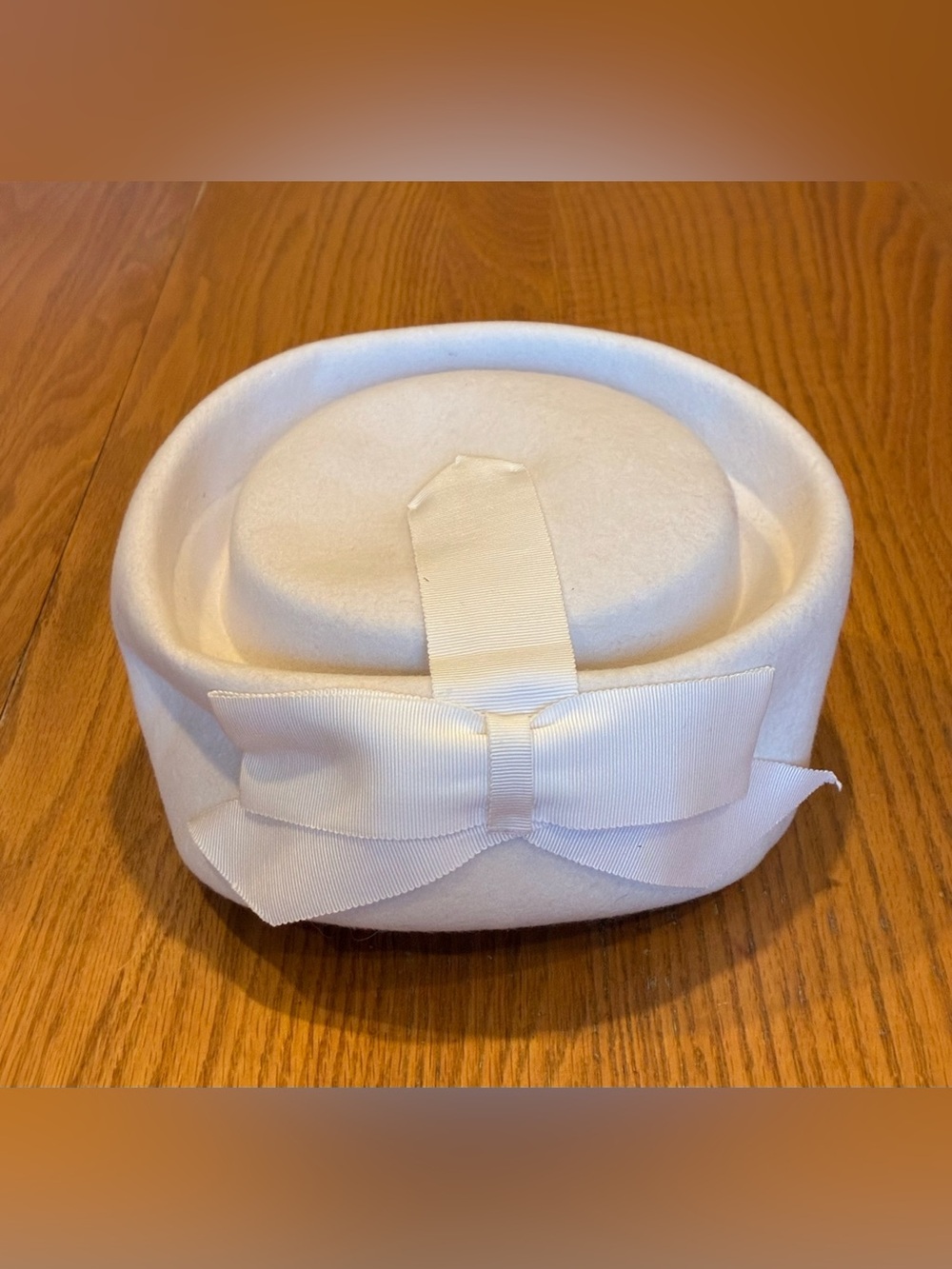 Vintage Union Made Pillbox Hat, Ivory w/ Ivory Ribbon Bow